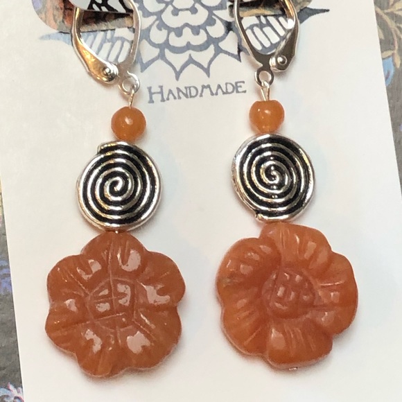 Floral Silver Spiral Earrings - Picture 3 of 8